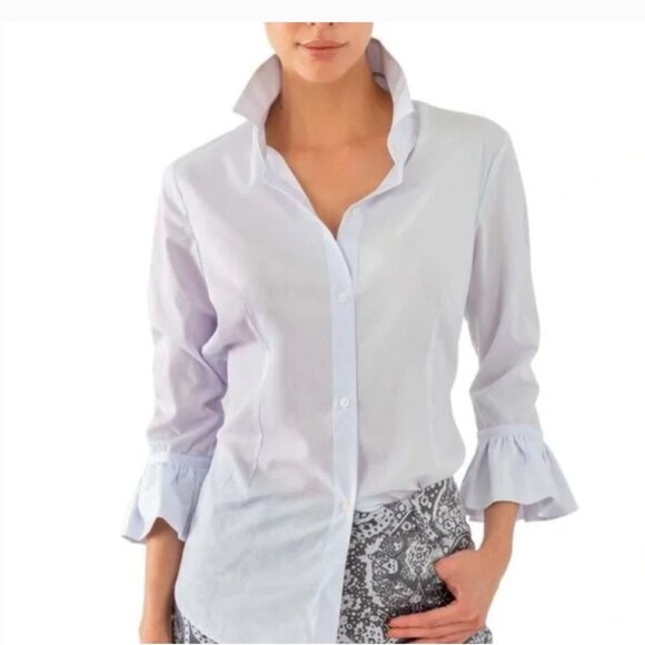 Gretchen Scott Priss Brooks Blouse Button Down Shirt Women's Large Misty New wit - Picture 1 of 4